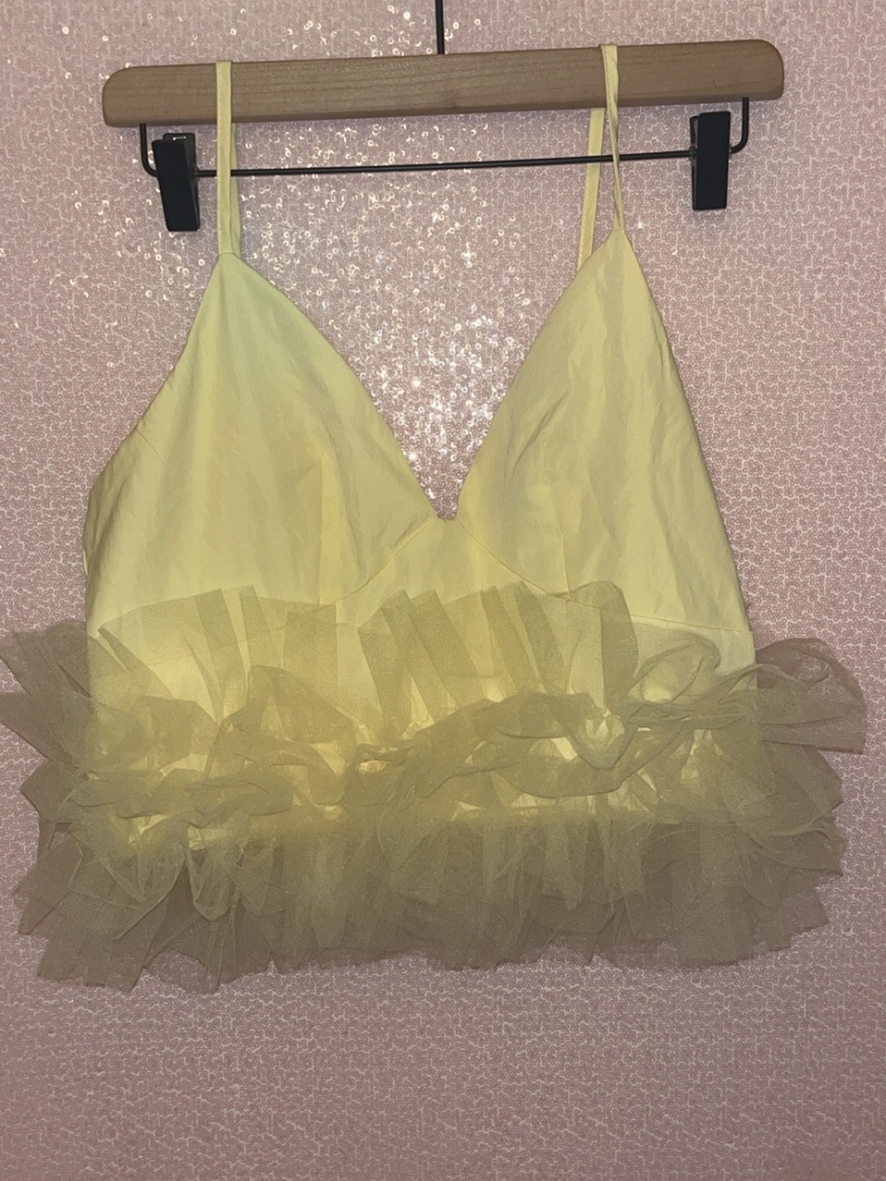 SHEIN Yellow Ruffle Tulle Cami Top